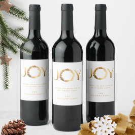 Elegant och Enkel "GLÄDJE" Guld Folie Högtid Vinflaska Etikett