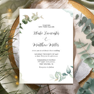 Elegant och Enkel grön vattenfärg Bröllop Inbjudningar