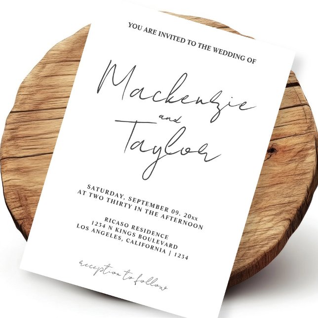 Elegant och enkel minimalistisk skript inbjudningar (Elegant and Simple Minimalist Script Invitation by Ricaso. Classic wedding invites add own text)
