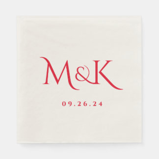 Elegant och Enkelt Red Bröllop Monogram Pappersservett