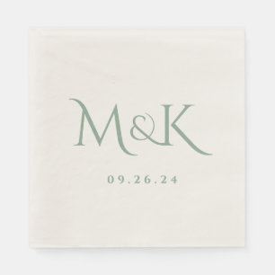 Elegant och Enkelt Sage Grönt Bröllop Monogram Pappersservett