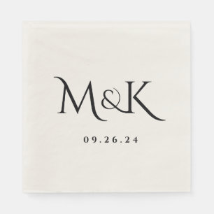Elegant och Enkelt svart Bröllop Monogram Pappersservett