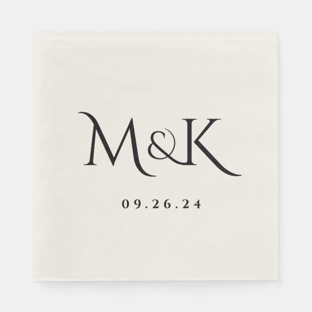 Elegant och Enkelt svart Bröllop Monogram Pappersservett (Framsidan)