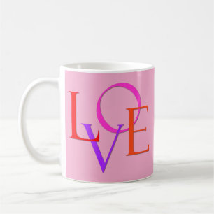 Elegant och färgad "KÄRLEK" på Ljus rosa Kaffemugg
