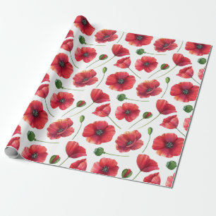 Elegant och färgstarka röda vallmoblommor presentpapper