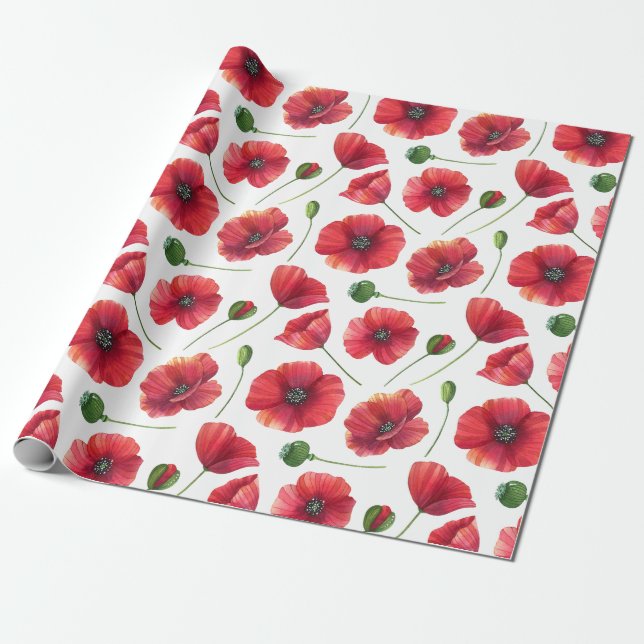 Elegant och färgstarka röda vallmoblommor presentpapper (Utrullad)