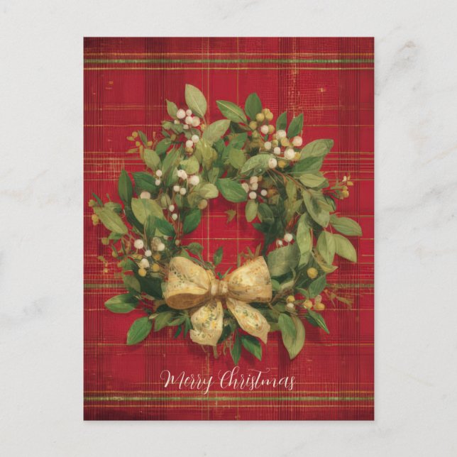 Elegant och festlig julkransdesign helg vykort (Framsida)