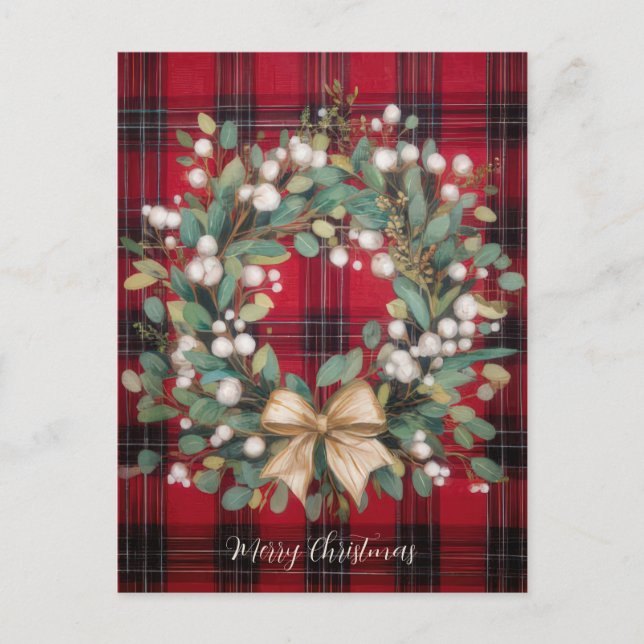 Elegant och festlig julkransdesign helg vykort (Framsida)