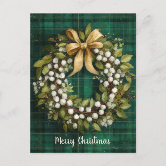 Elegant och festlig julkransdesign vykort (Framsida)
