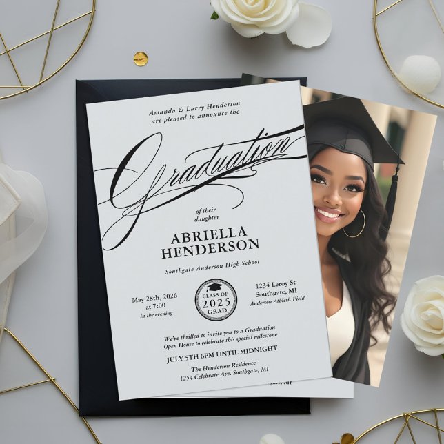 Elegant och formell skrift för examenshögtid inbjudningar (Elegant Formal Graduation Announcement and Invitation with Elegant Typography Script.)