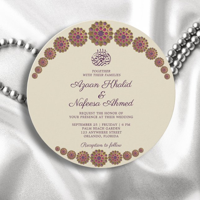 Elegant och Geometric Mönster Islamic Round Bröllo Inbjudningar (Skapare uppladdad)