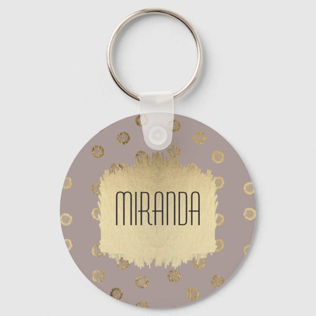 Elegant och Girly Faux Guld Glitter Dots Beige Nyckelring (Framsida)