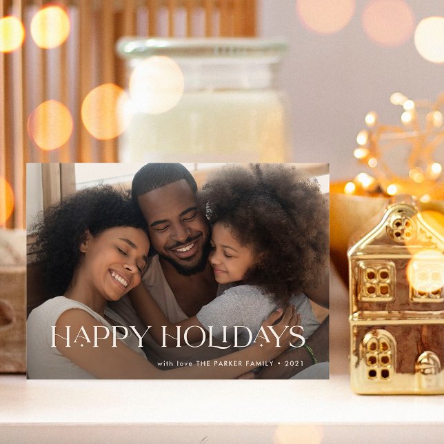 Elegant och God Jul | Ett Foto Marinblå Julkort (Elegant and happy holidays photo card)