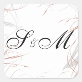 Elegant och Grått Swirls Monogrammed Bröllop Fyrkantigt Klistermärke