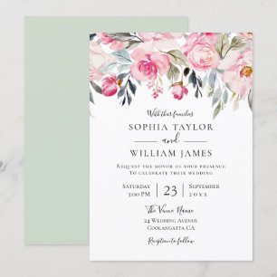 Elegant och grön Blommigt Vattenfärg Bröllop Inbjudningar