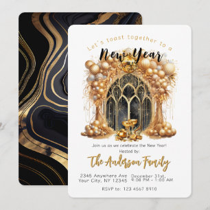 Elegant och Guld Nyårsafton Party Inbjudningar