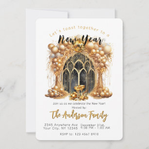 Elegant och Guld Nyårsafton Party Inbjudningar