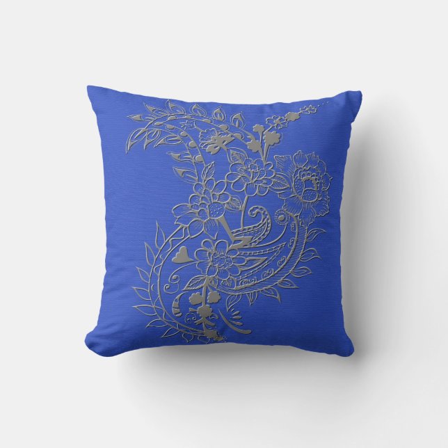 Elegant och klassisk blå blomsterdesign kudde (Framsida)