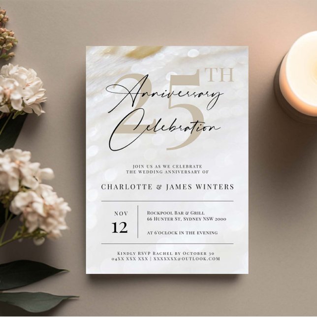 Elegant och klassisk pärltextur 25-årsjubileum inbjudningar (Skapare uppladdad)