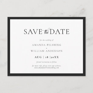 Elegant och klassisk svart & vit Save the Date Vykort