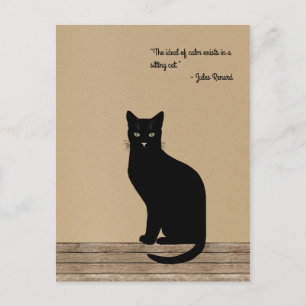 Elegant och lugn sitta svart katt vykort