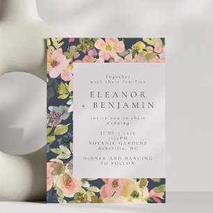 Elegant och marin Blommigt med vattenfärg Bröllop Inbjudningar