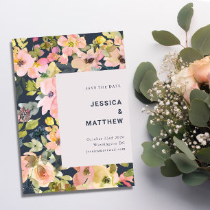 Elegant och marin Blommigt med vattenfärg Bröllop Spara Datumet