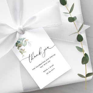 Elegant och minimal eukalyptus Greenery Bröllop Presentetikett