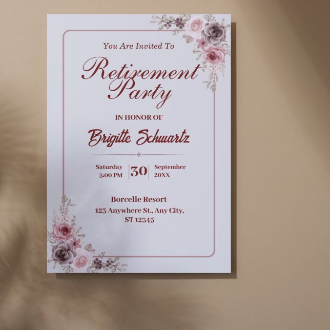 Elegant och ministerfoto Pension Party Inbjudan (Elegant Photo Script Retirement Party Invite)