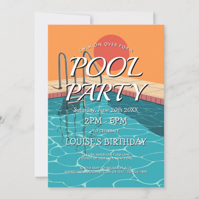 elegant och modern blå poolparty-inbjudan inbjudningar (Framsida)