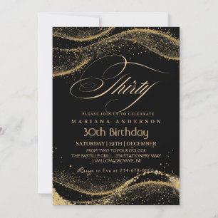 Elegant och modern Black guld 30års födelsedag Inv Inbjudningar