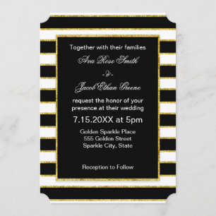 Elegant och Modern Black, White, Faux Guld Rand Inbjudningar