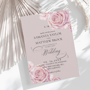 Elegant och modern dammig rosa rosbröllop inbjudningar
