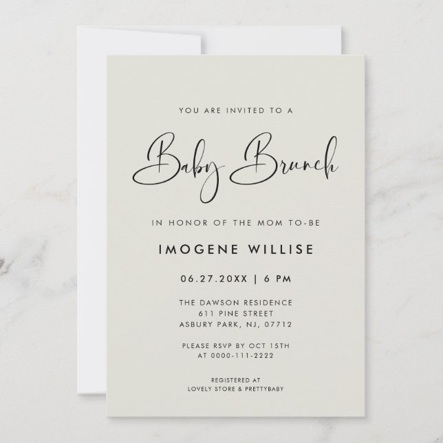 Elegant och modern Light Sage Grönt Baby Brunch Inbjudningar (Framsida)