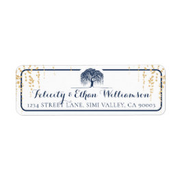 Elegant och modern marin och Guld Willow Träd Bröl Returadress Etikett
