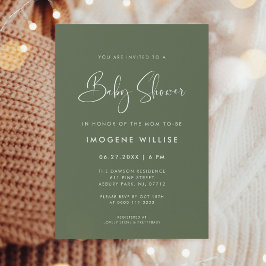 Elegant och modern Mörk Sage Grönt Baby Shower Inbjudningar