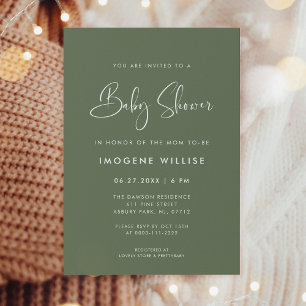 Elegant och modern Mörk Sage Grönt Baby Shower Inbjudningar