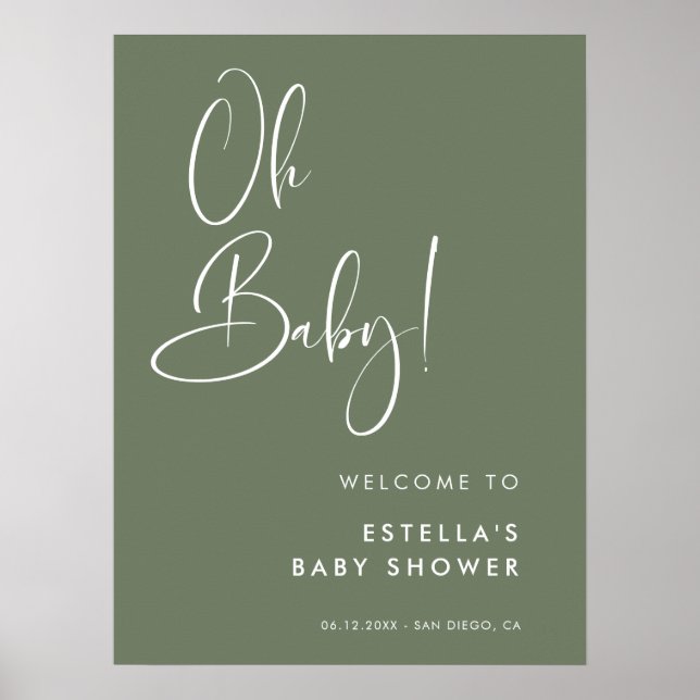 Elegant och modern Mörk Sage Grönt Oh Baby Poster (Framsidan)