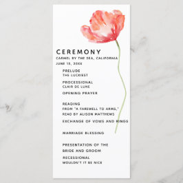 Elegant och Modern Poppy Red Bröllop Ceremony Program