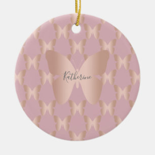 Elegant och modern rosa guld- fjärilsdesign julgransprydnad keramik