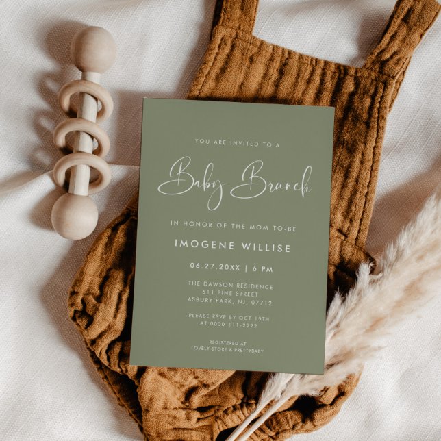 Elegant och modern Sage Grönt Baby Brunch Inbjudningar (Skapare uppladdad)