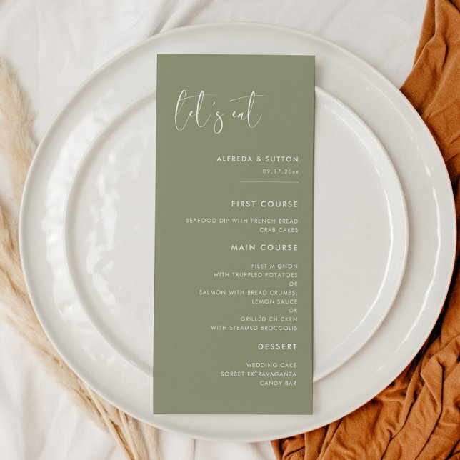 Elegant och modern Sage grönt Låt oss bröllop Meny (Skapare uppladdad)
