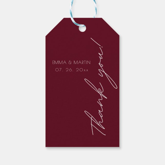 Elegant och modernt Burgundi Tack Bröllop Presentetikett (Baksidan)