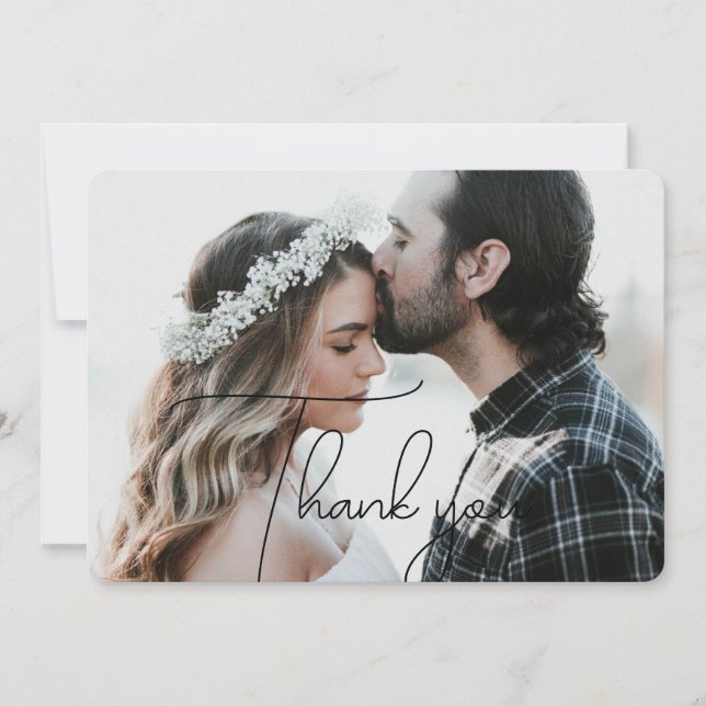 Elegant och modernt fotokort för svart Tack (Framsida)