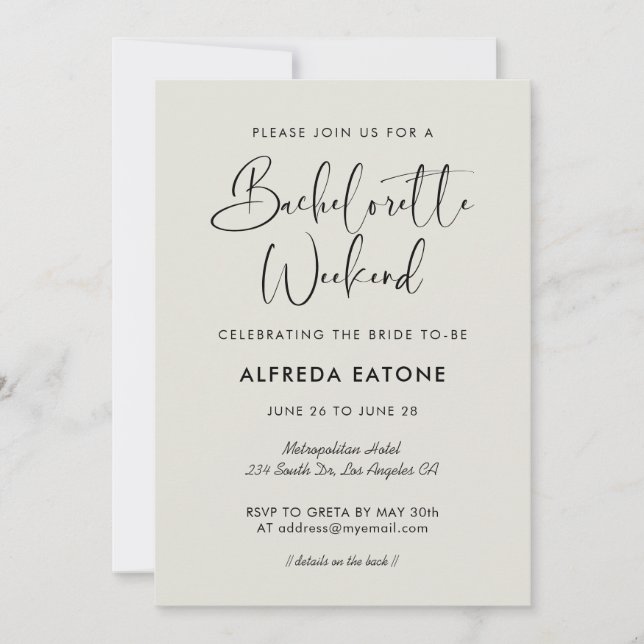 Elegant och modernt ljus-sage Bachelorette Helg Inbjudningar (Framsida)