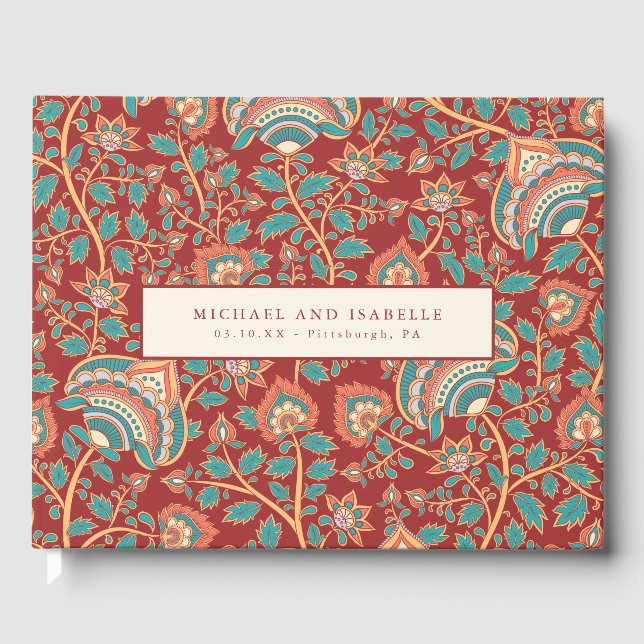 Elegant och Ornate Red Botanical Mönster Photo Gästböcker (Framsida)