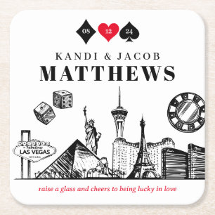 Elegant och Roligt Las Vegas Bröllop Underlägg Papper Kvadrat