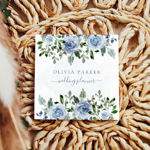 Elegant och Rustic Blue Watercolor Flowers Fyrkantigt Visitkort