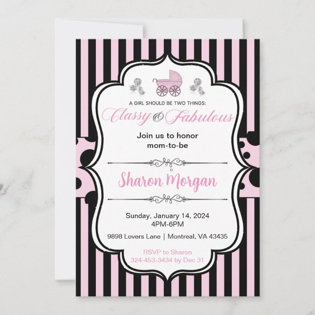 Elegant och sassy inbjudan till baby shower (Framsida)