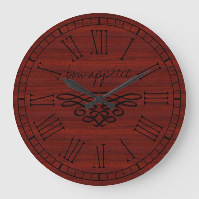 Elegant och Snyggt Bon apetit Red Cherry Wood Stor Klocka (Framsida)